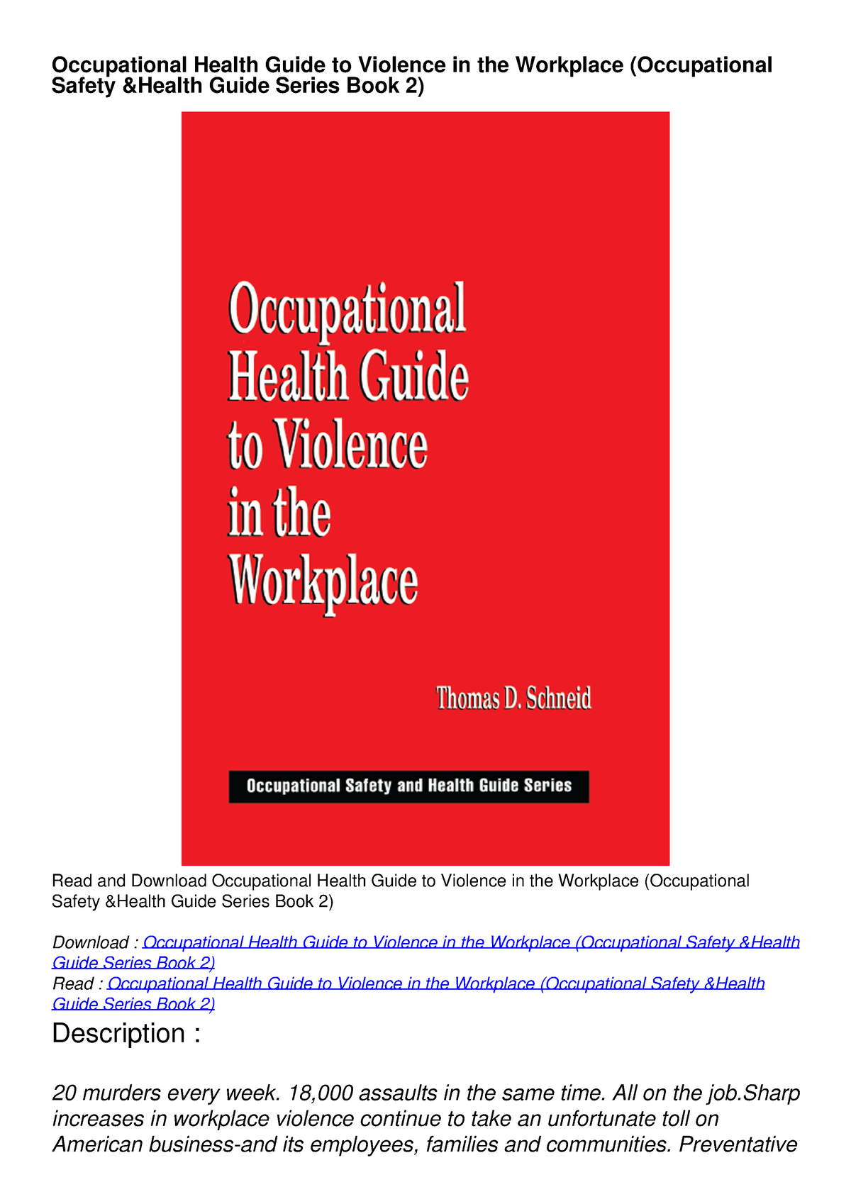 READ [PDF] Occupational Health Guide To Violence In The Workplace ...