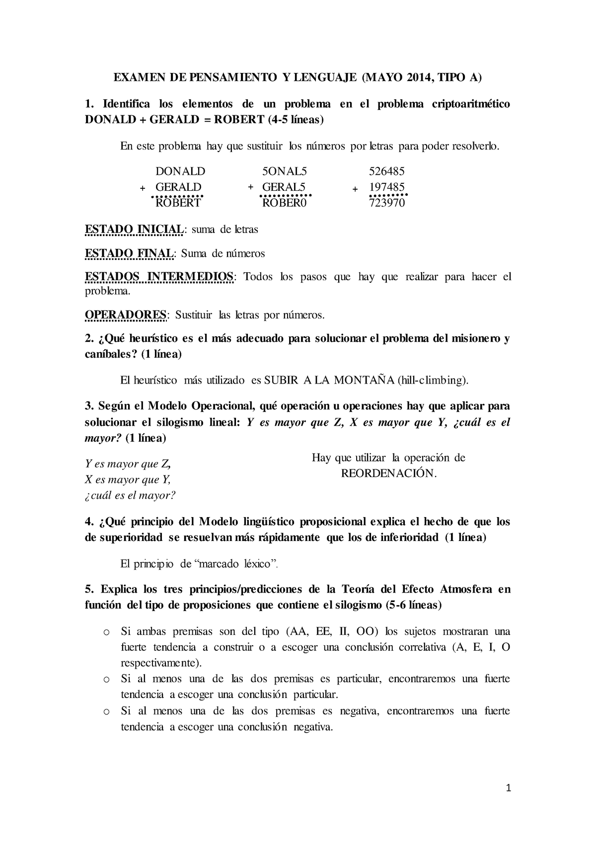 Examen De Pensamiento Tipo A - EXAMEN DE PENSAMIENTO Y LENGUAJE (MAYO ...