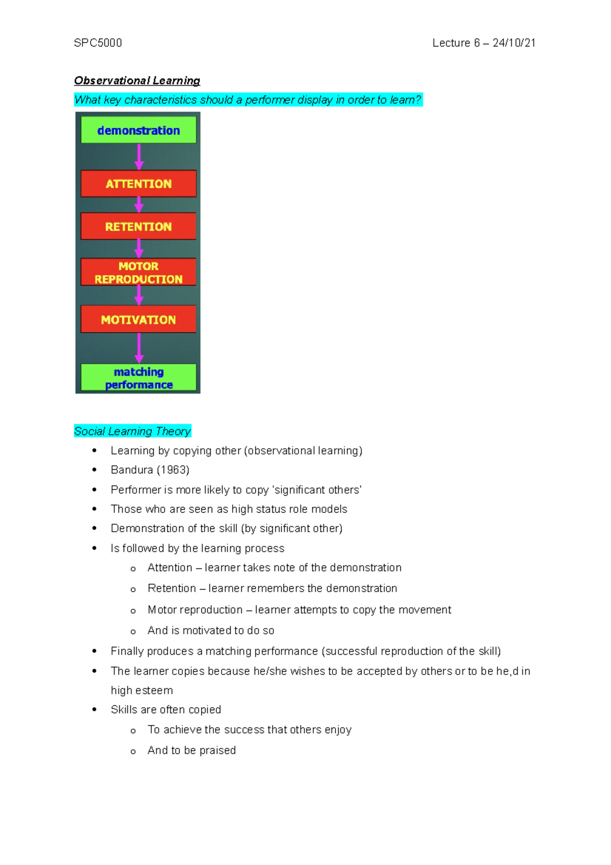 Lecture 6 - Observational Learning - SPC5000 Lecture 6 – 24/10 ...