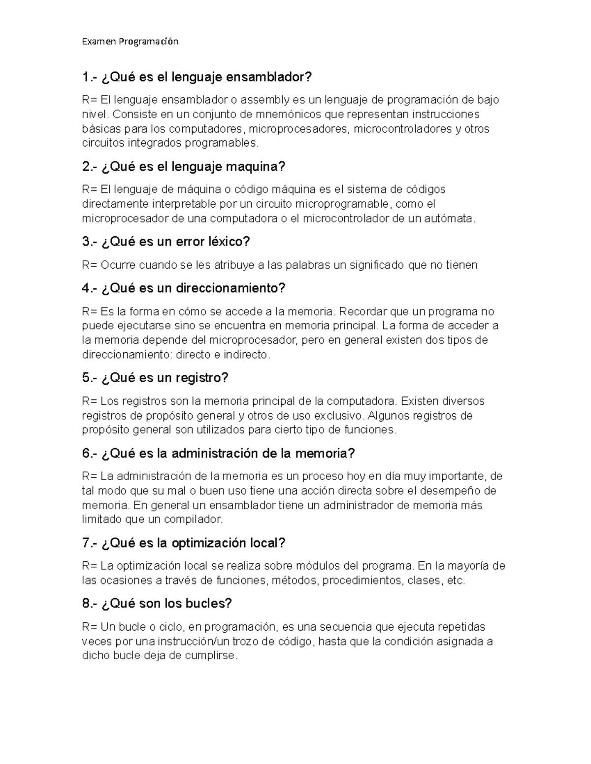 Examen De Muestra/práctica - 1.- ¿Qué Es El Lenguaje Ensamblador? R= El ...