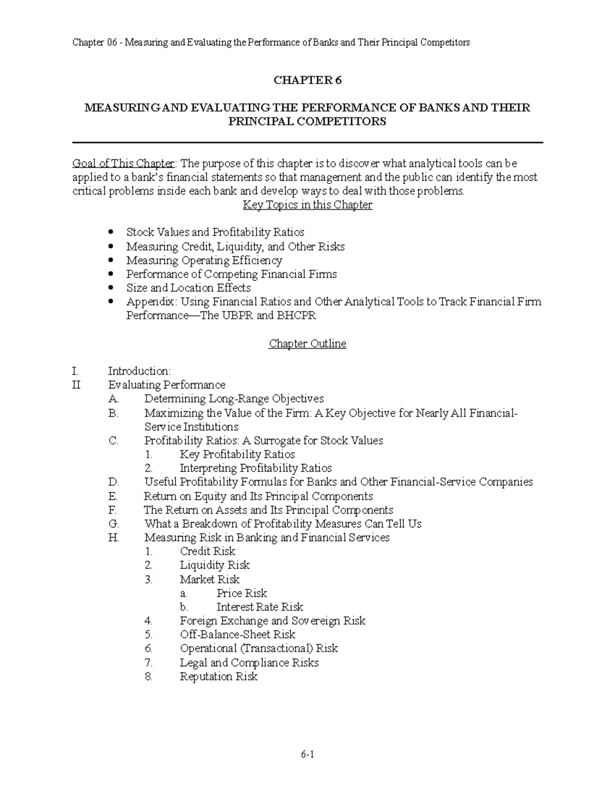 Chap006 - Chapter 6 Bank Management - CHAPTER 6 MEASURING AND ...