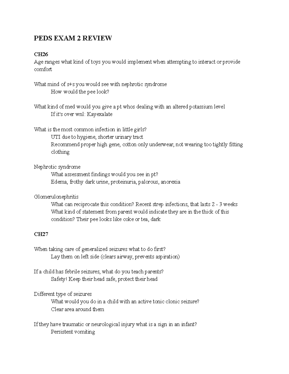 PEDS EXAM 3 Review - Hope this helps - PEDS EXAM 2 REVIEW CH Age ranges ...
