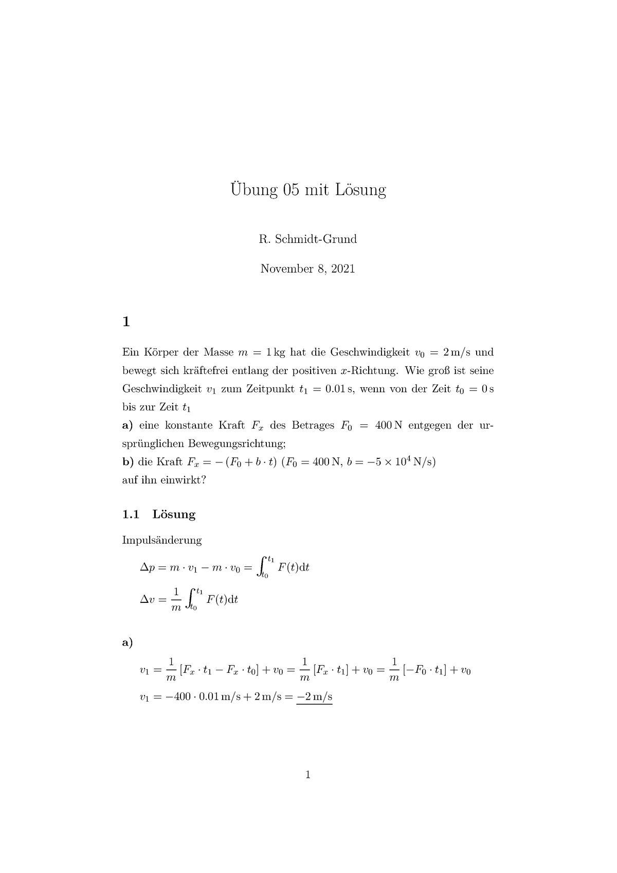 Serie 05 Mit Loesung - Wintersemester - Übung 05 Mit Lösung R. Schmidt ...