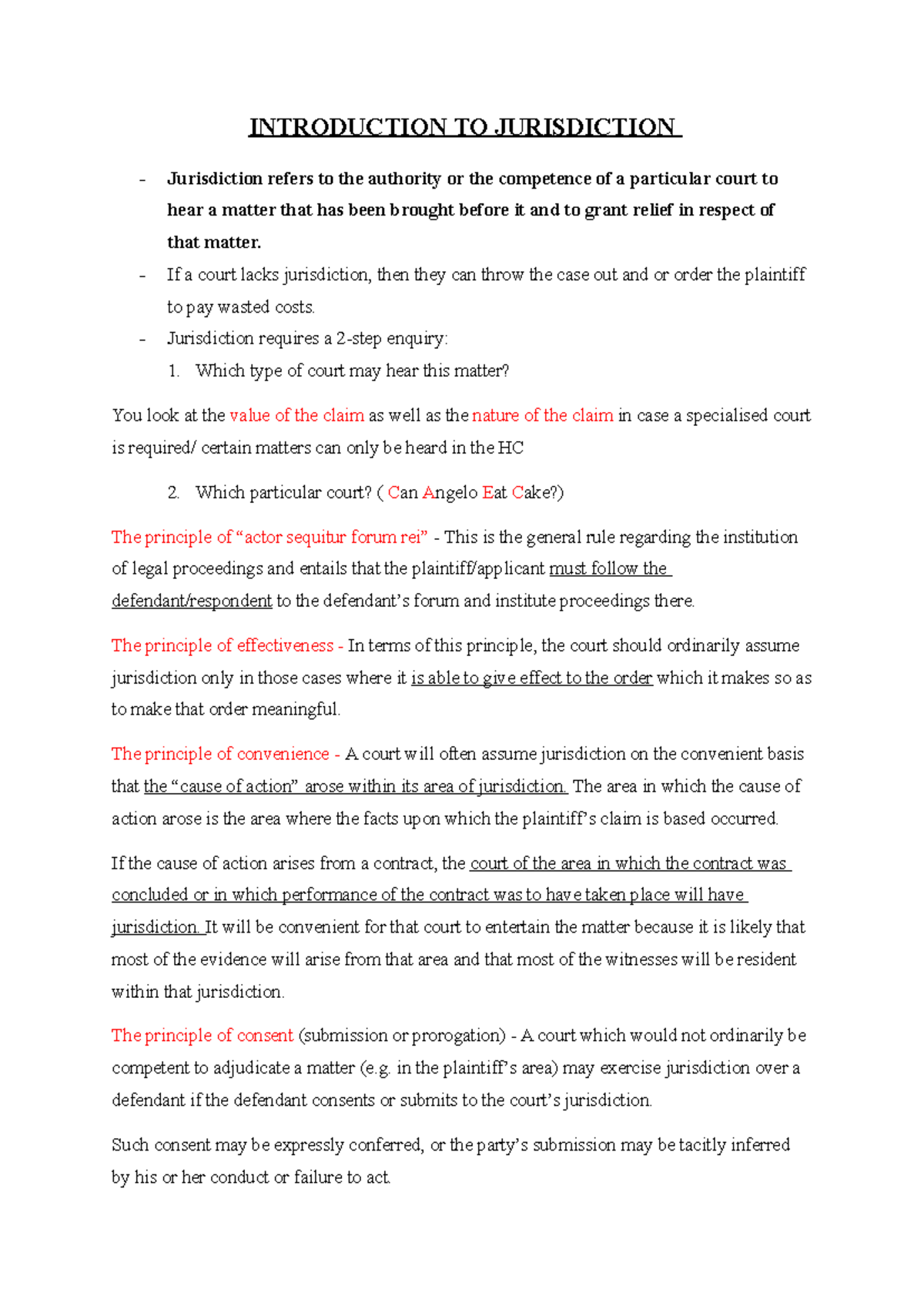 Textbook Chapter 4 Notes - INTRODUCTION TO JURISDICTION Jurisdiction ...