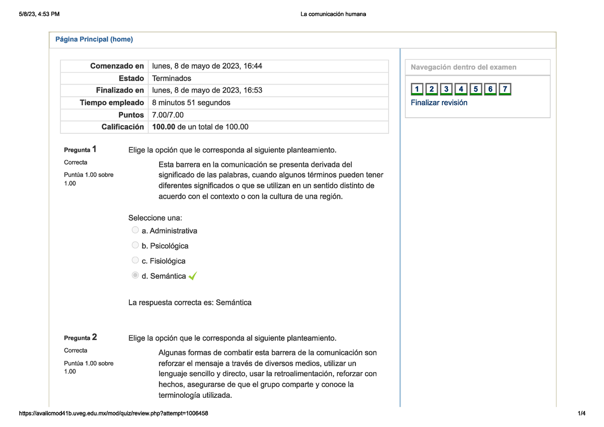 Examen 1 - Taller De Comunicacion Efectiva - Studocu