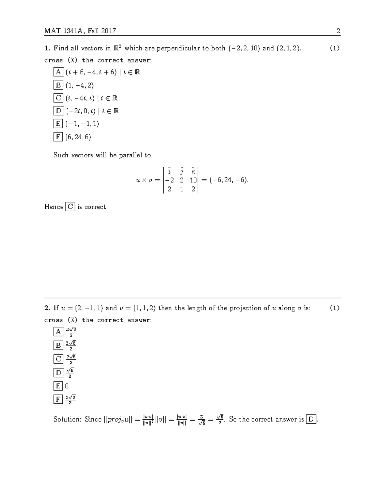 F17t1-v2 - FIN EXAMEN - Find all vectors in R 3 which are perpendicular ...