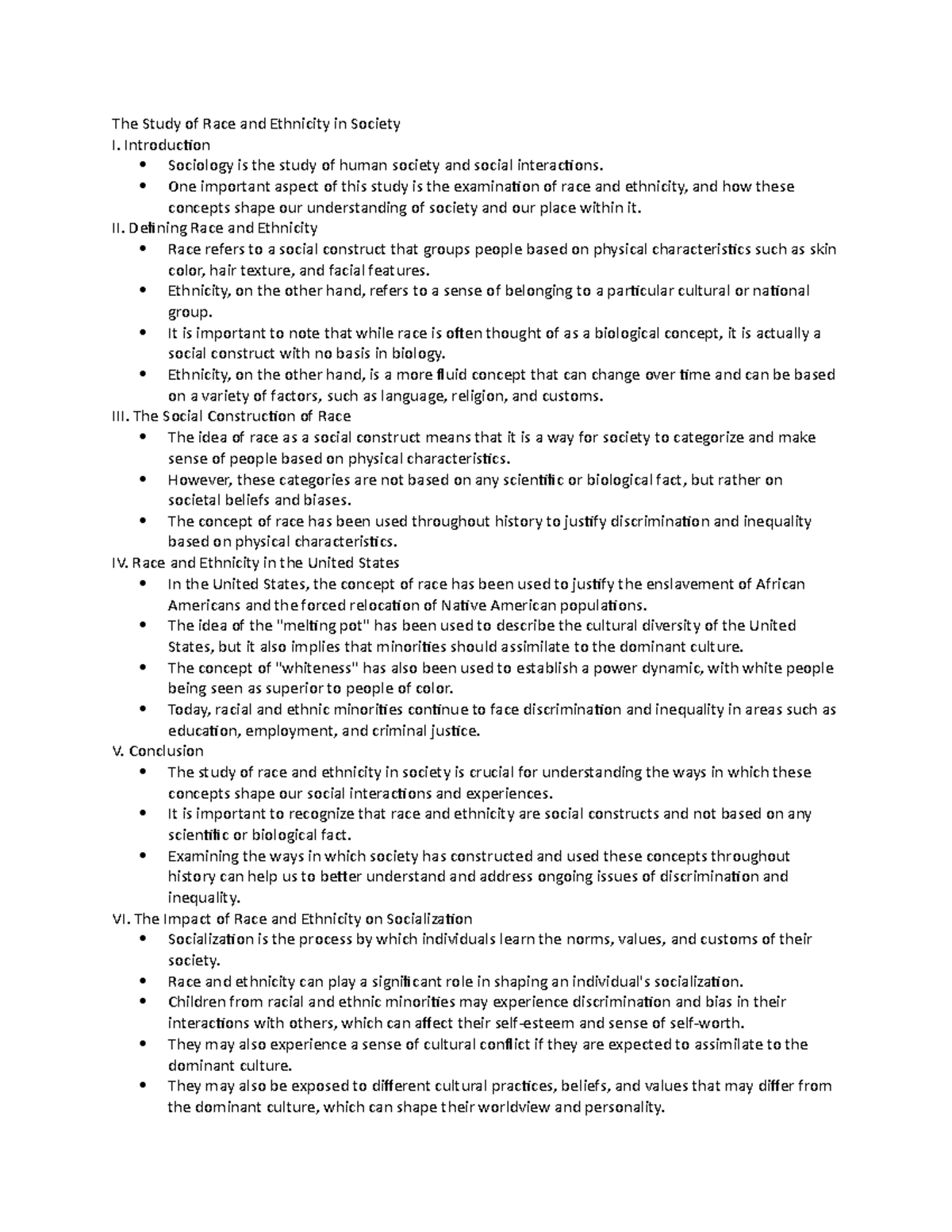 Sociology 101 Notes - The Study Of Race And Ethnicity In Society I ...