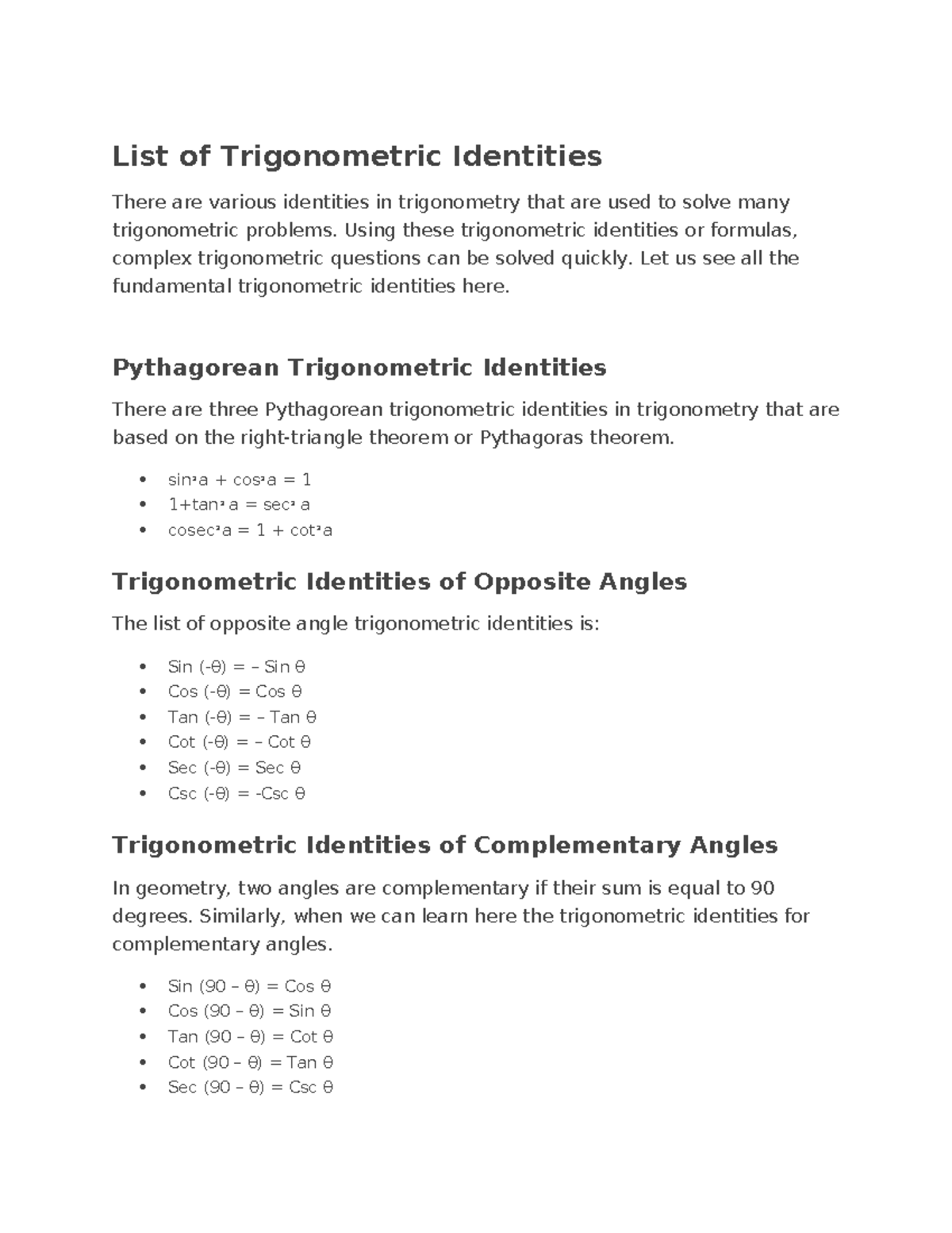 Trig identities - Some notes that may help while solving mathematics ...