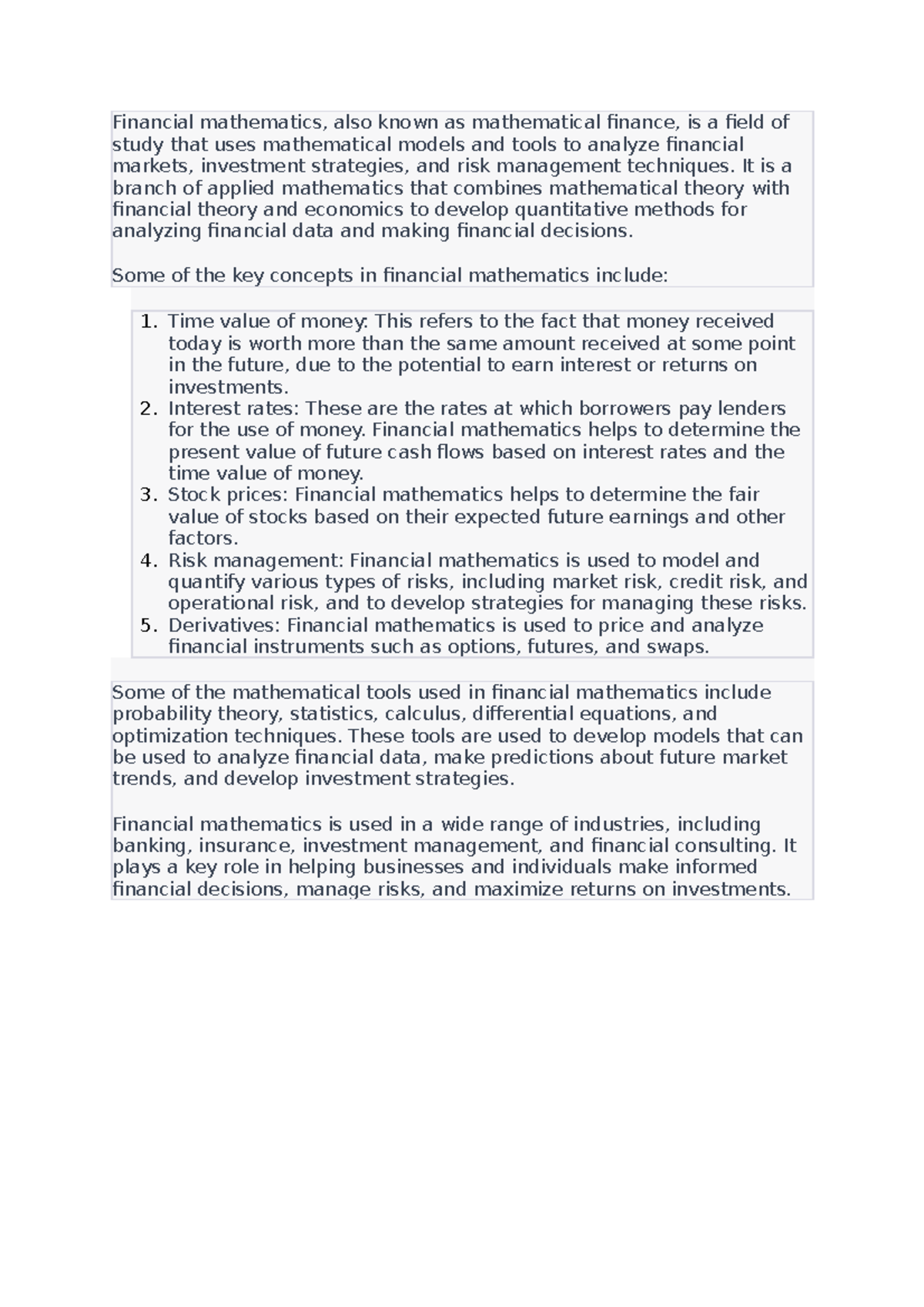 Financial mathematics - It is a branch of applied mathematics that ...