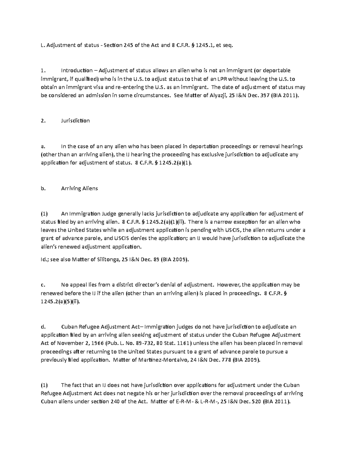 Imiigration law m41 - Immigration law - L. Adjustment of status ...