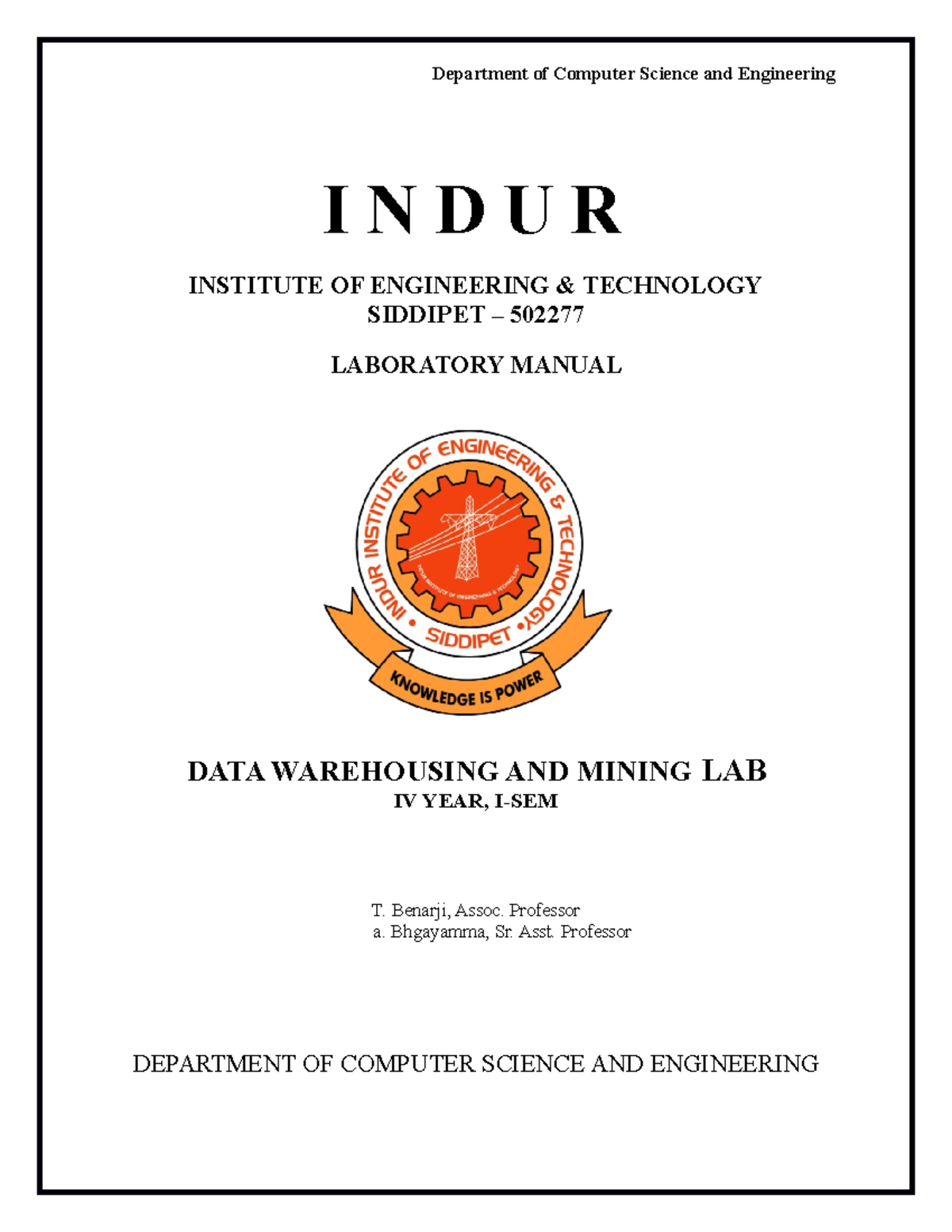 Dwdm lab manual 1 - I N D U R INSTITUTE OF ENGINEERING & TECHNOLOGY ...