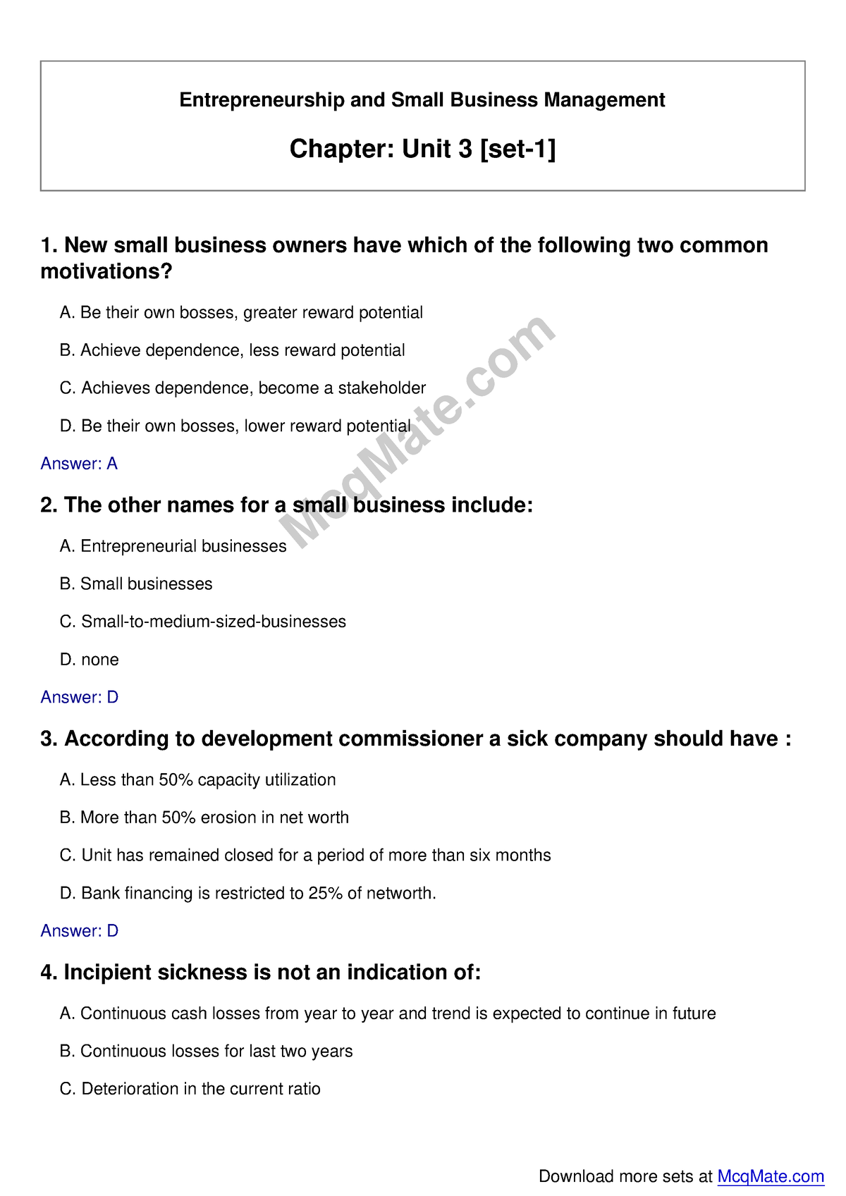 Entrepreneurship And Small Business Management (unit-3 [set-1]) Solved ...