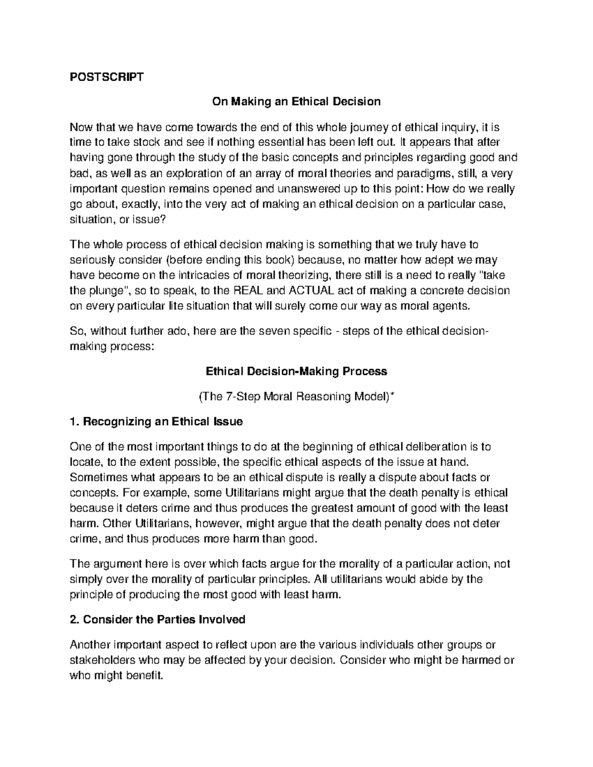 Group-5-Report- Handout - POSTSCRIPT On Making an Ethical Decision Now ...