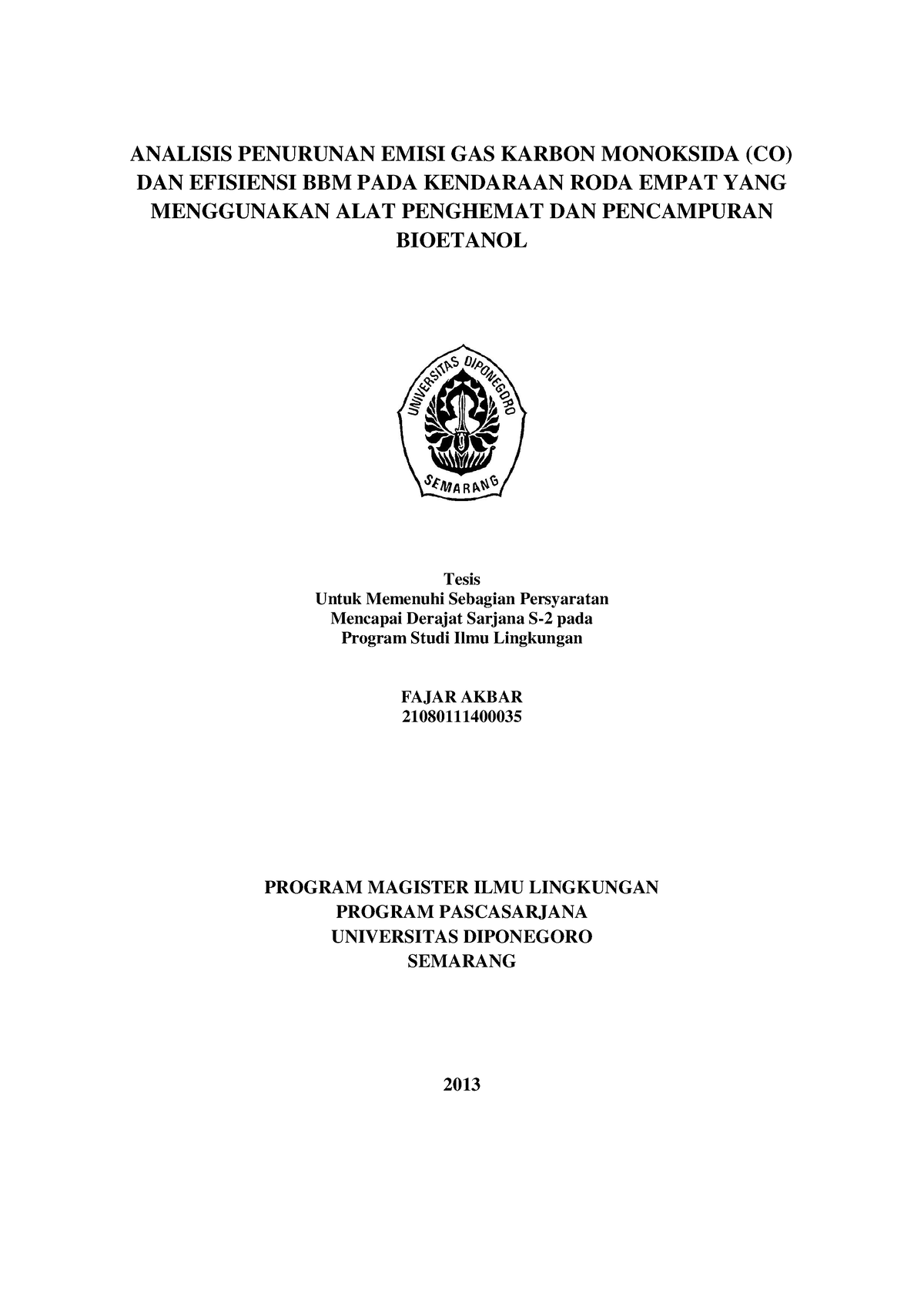 Analisis Dampak Lingkungan Emisi Bahan Bakar Minyak - ANALISIS ...