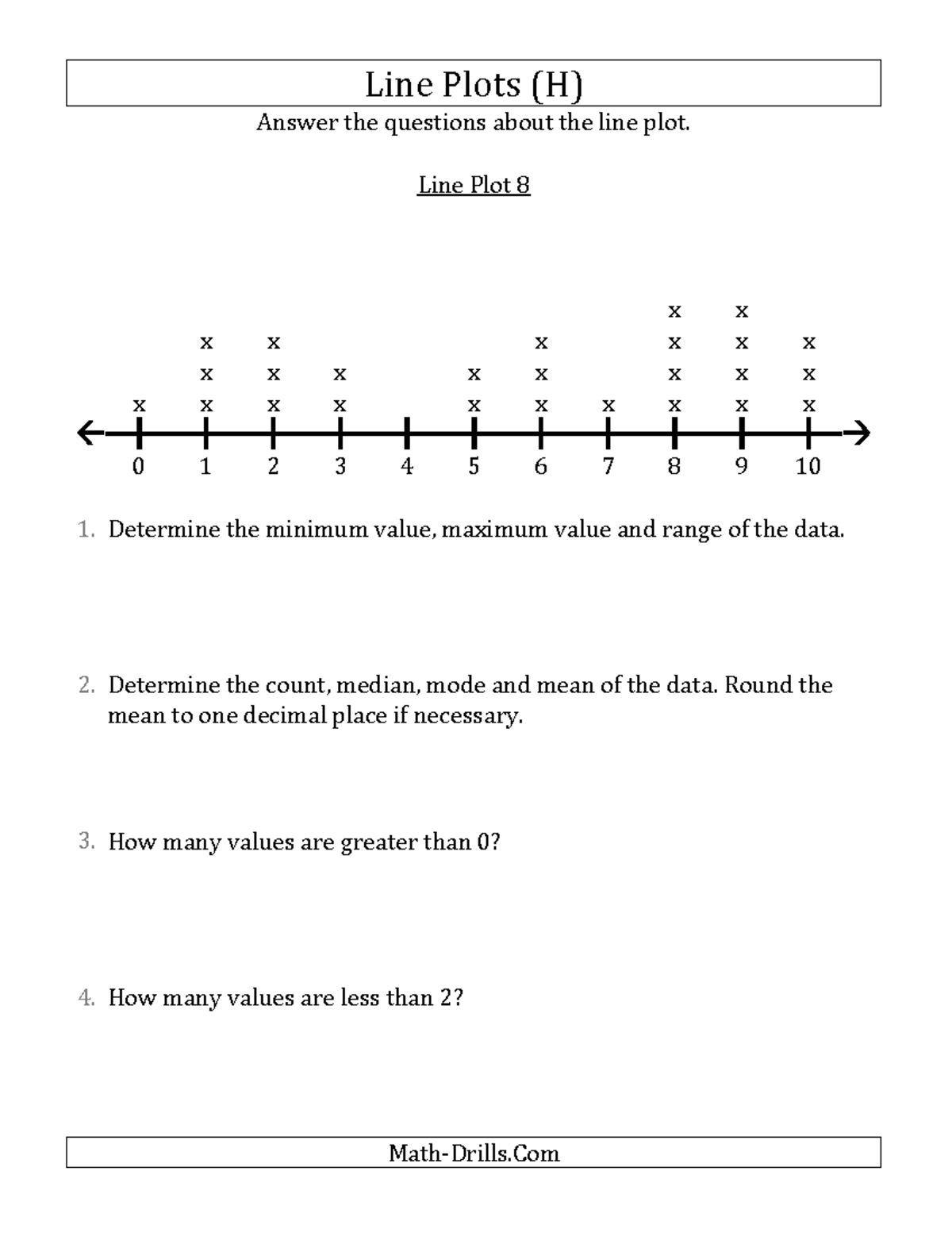 Line plots questions small start 0 008 - Line Plots (H) Answer the ...