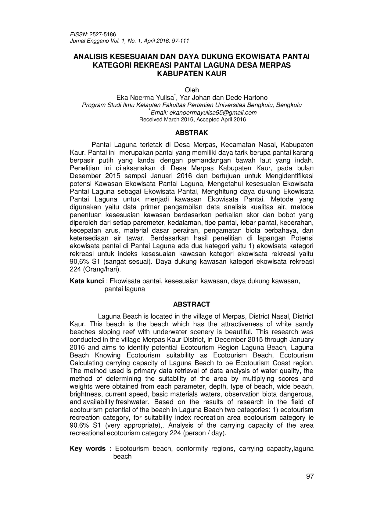 Analisis Daya Dukung Dan Kesesuaian Ekowisata Pantai Kategori Rekreasi ...