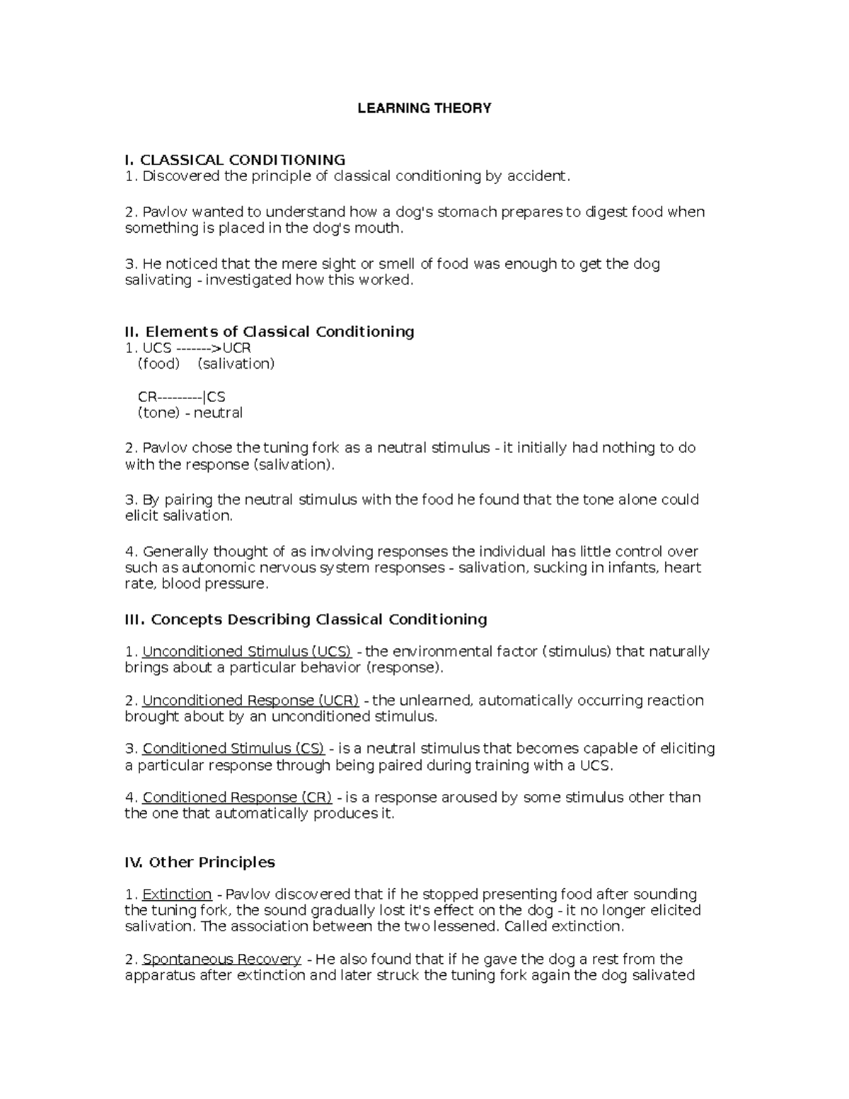 Learning Theory - LEARNING THEORY I. CLASSICAL CONDITIONING 1 ...