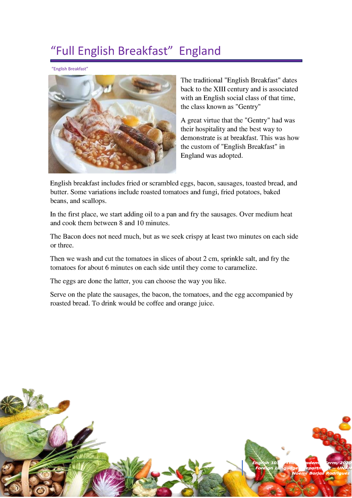 Activity 16 A recipe of a dish from an English-speaking country Dereck ...