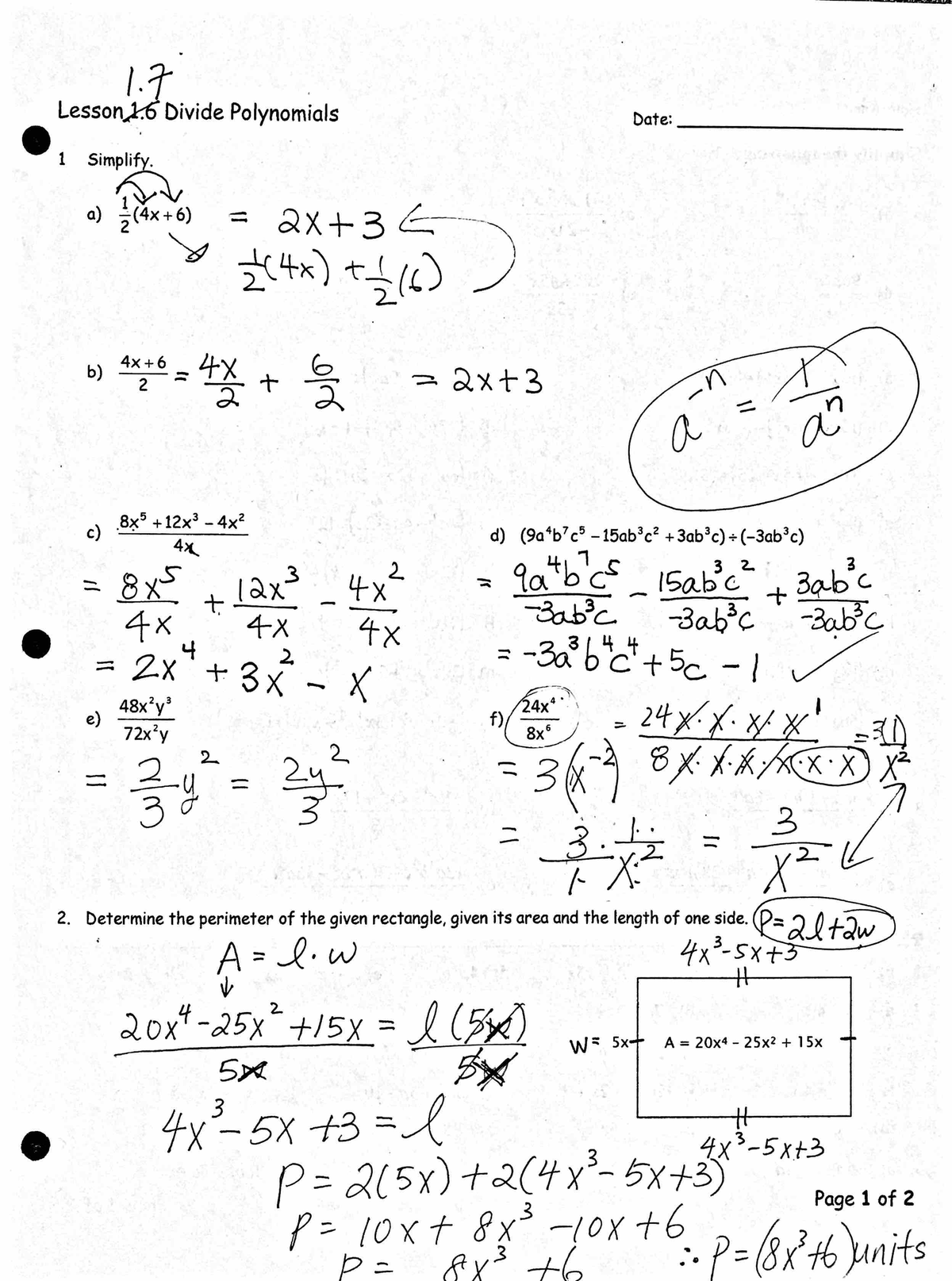 1.7 Divide Polynomials - Studocu