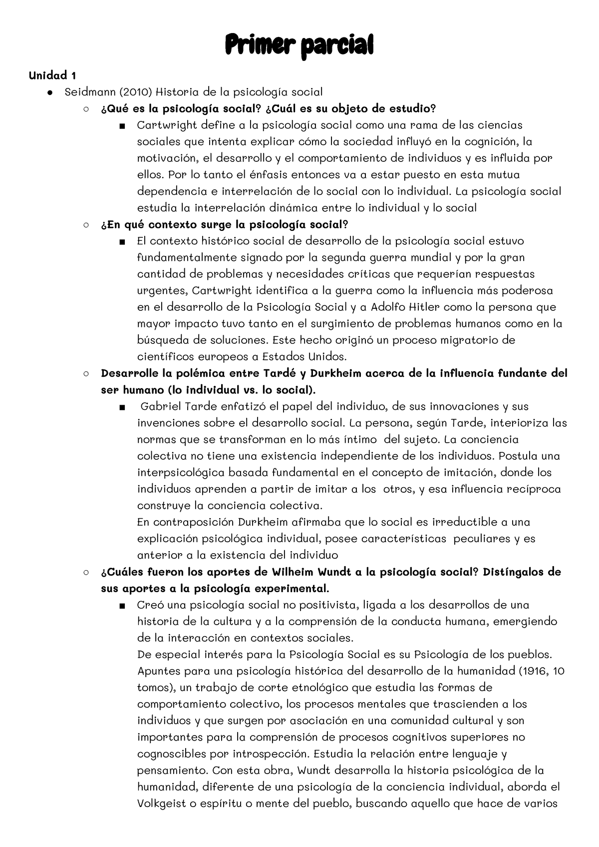 Primer Parcial - Resumen De La Unidad 1,2,3 Y 4 De Psicología Social ...