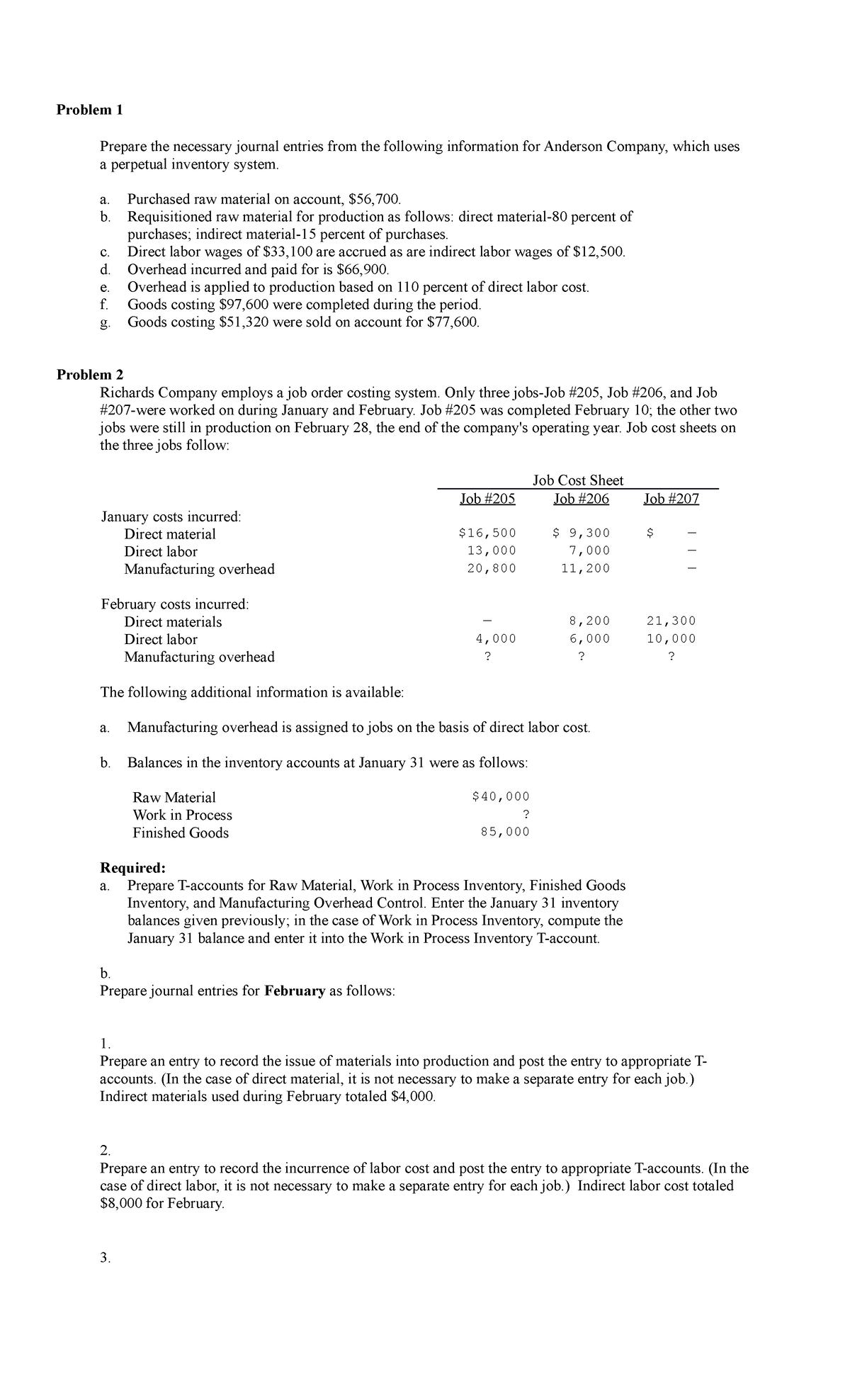 AFAR 1 - Handouts - Job Order Costing - StuDocu