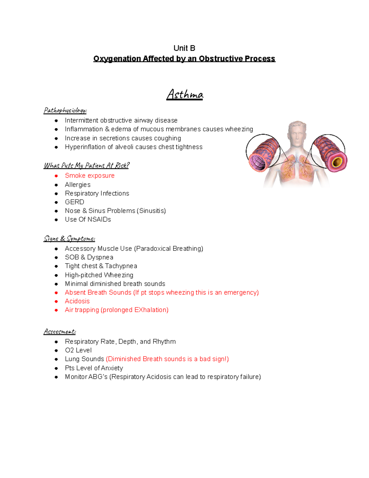 Asthma - Unit B Oxygenation Affected By An Obstructive Process Asma ...