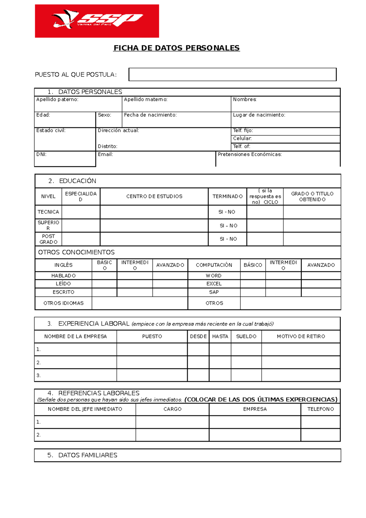 Ficha De Datos Invessssss Ficha De Datos Personales Puesto Al Que Postula 1 Datos 4970