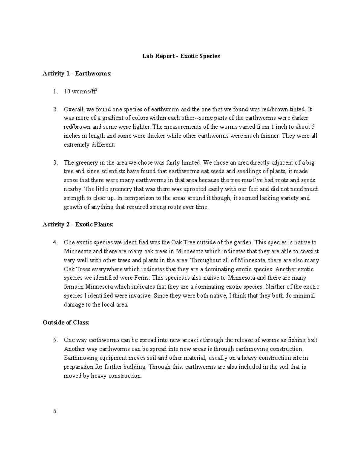 Exotic Species Lab Report Lab Report Exotic Species Activity 1