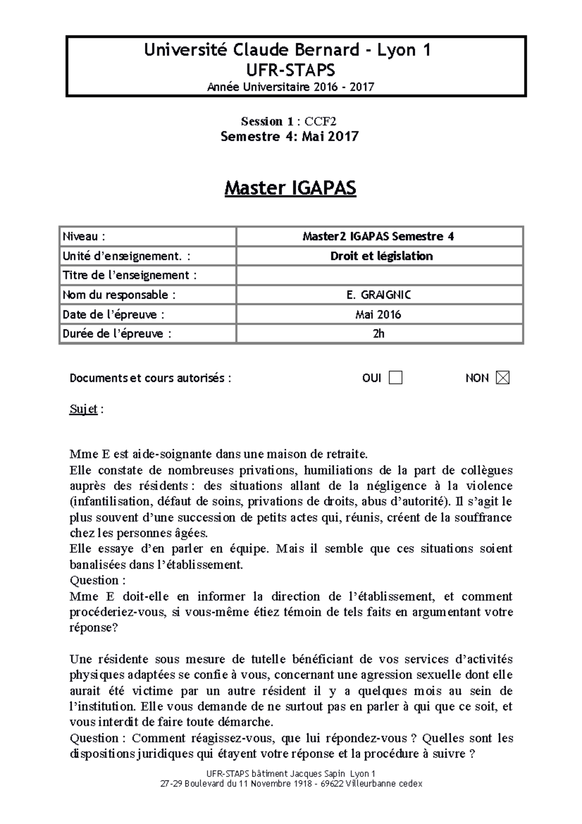Exam type M2 S4 2016-2017 Sujet EG - Université Claude Bernard - Lyon 1 ...