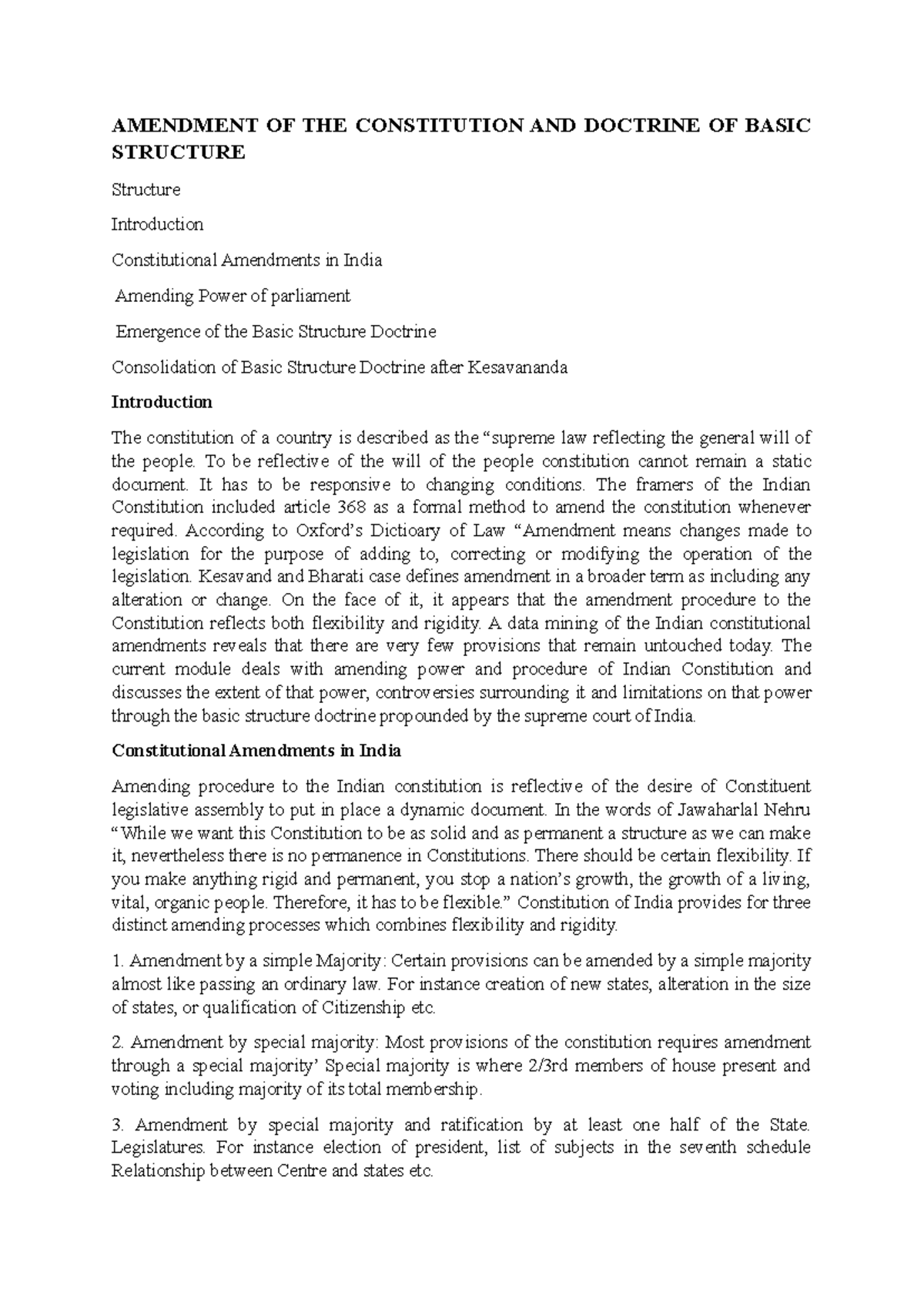 Amendment OF THE Constitution AND Doctrine OF Basic Structure ...