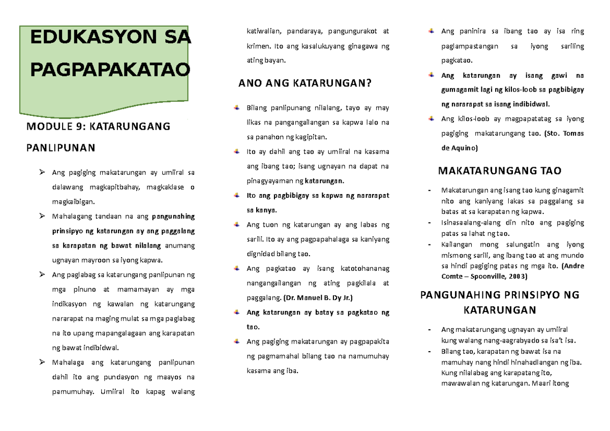 Edukasyon SA Pagpapakatao Q3 Reviewer - EDUKASYON SA PAGPAPAKATAO ...