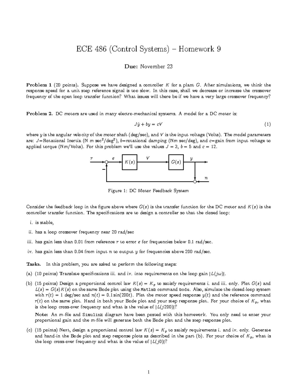 ECE486 HW 9 - Fall 2021 Homework 9 - ECE 486 (Control Systems ...