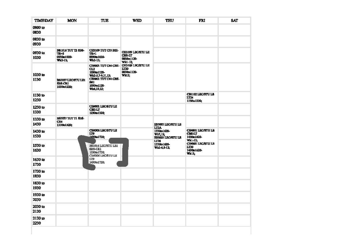 Annotated Stars Timetable - MON TUE WED THU FRI SAT 0800 to 0830 0830 ...