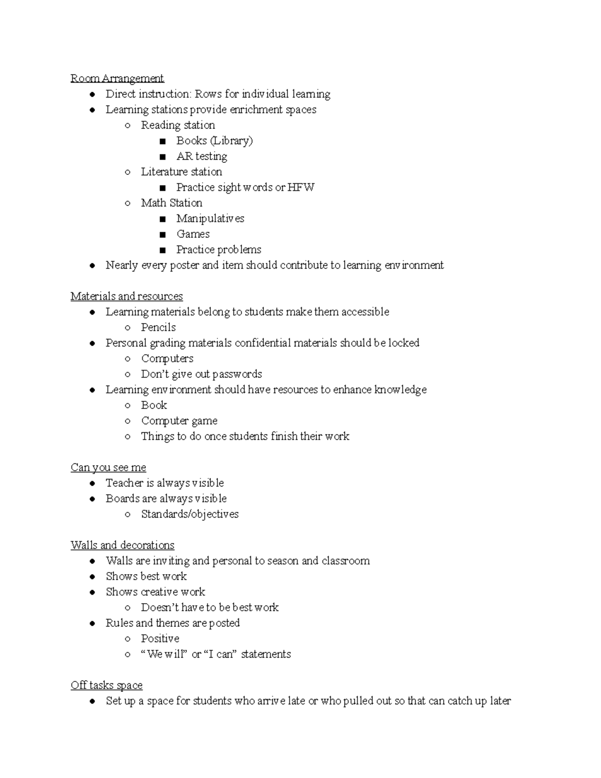 Module 1 Notes - Room Arrangement Direct instruction: Rows for ...