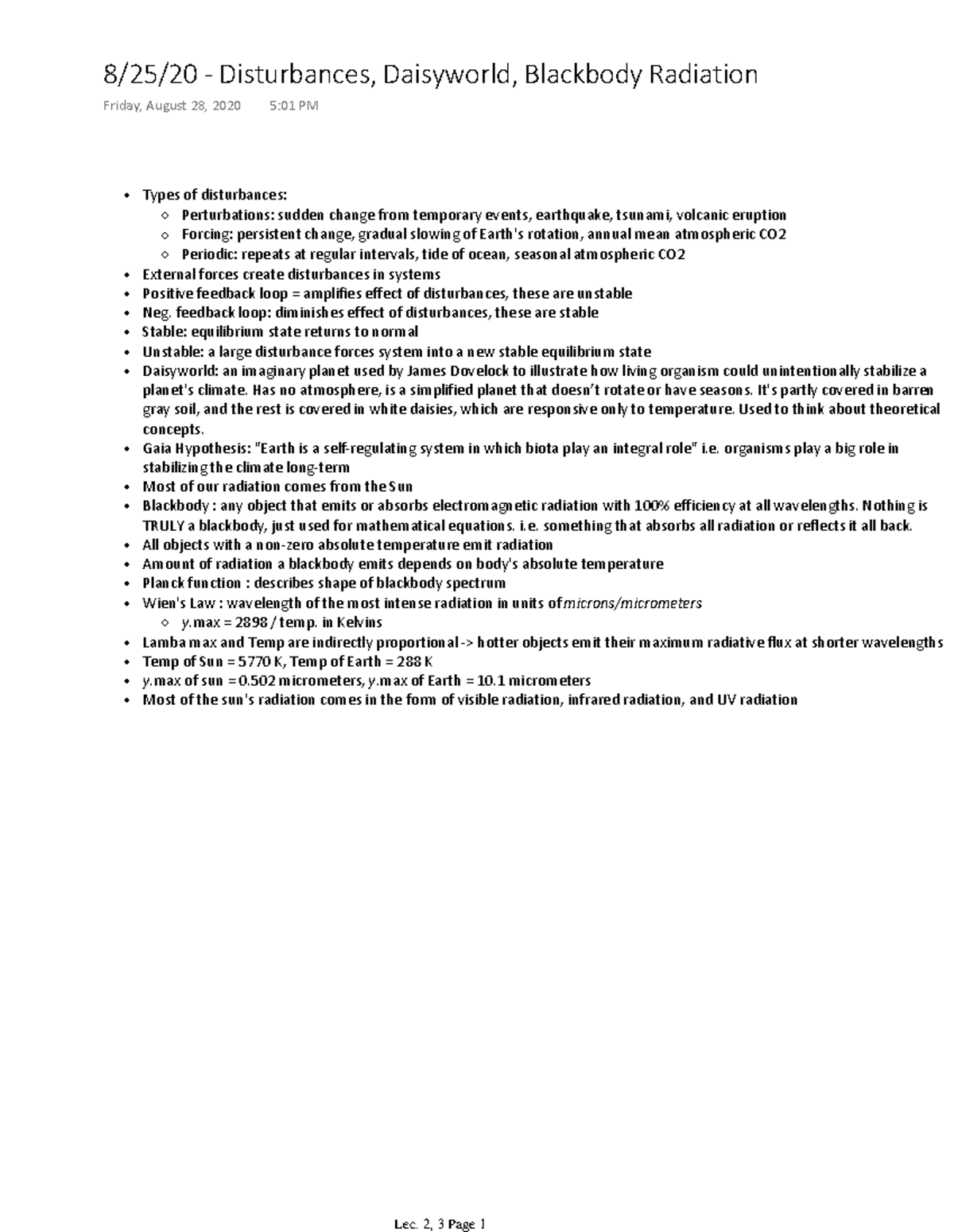 Lecture 3 Notes - Types of disturbances: Perturbations: sudden change ...