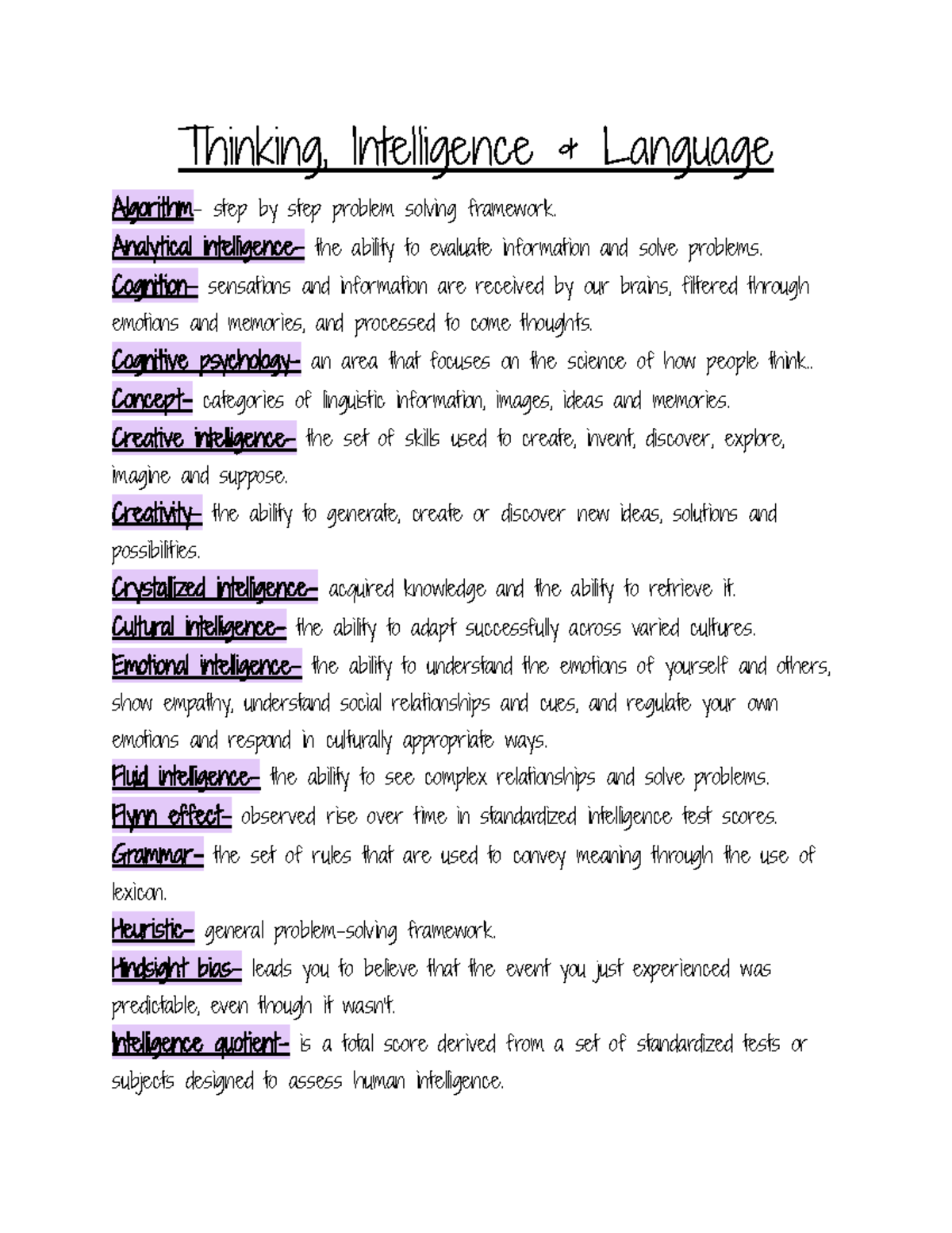 Psychology notes module 7 - Thinking, Intelligence & Language Algorithm ...