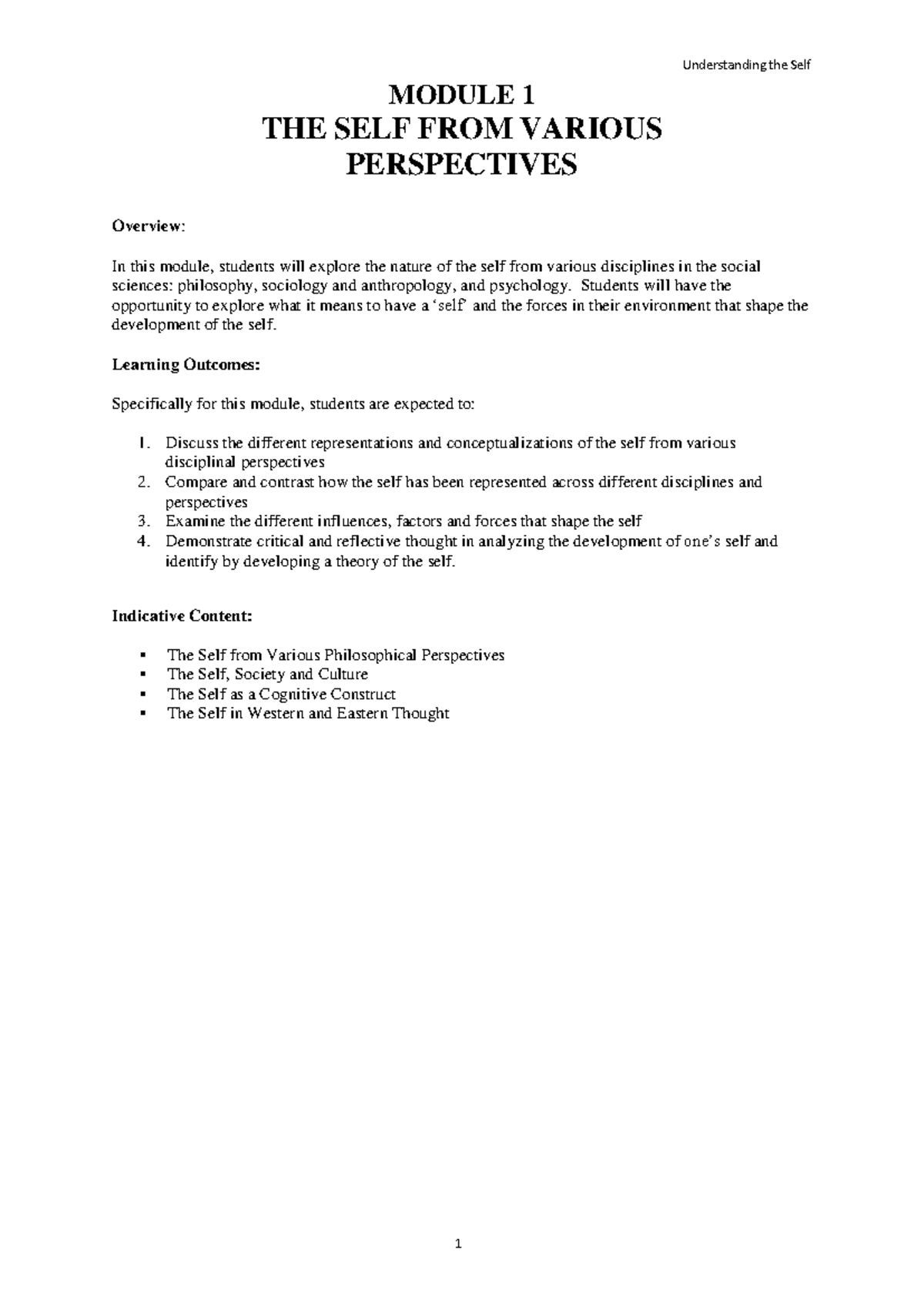 Im for u self 2024 - Informative - MODULE 1 THE SELF FROM VARIOUS ...