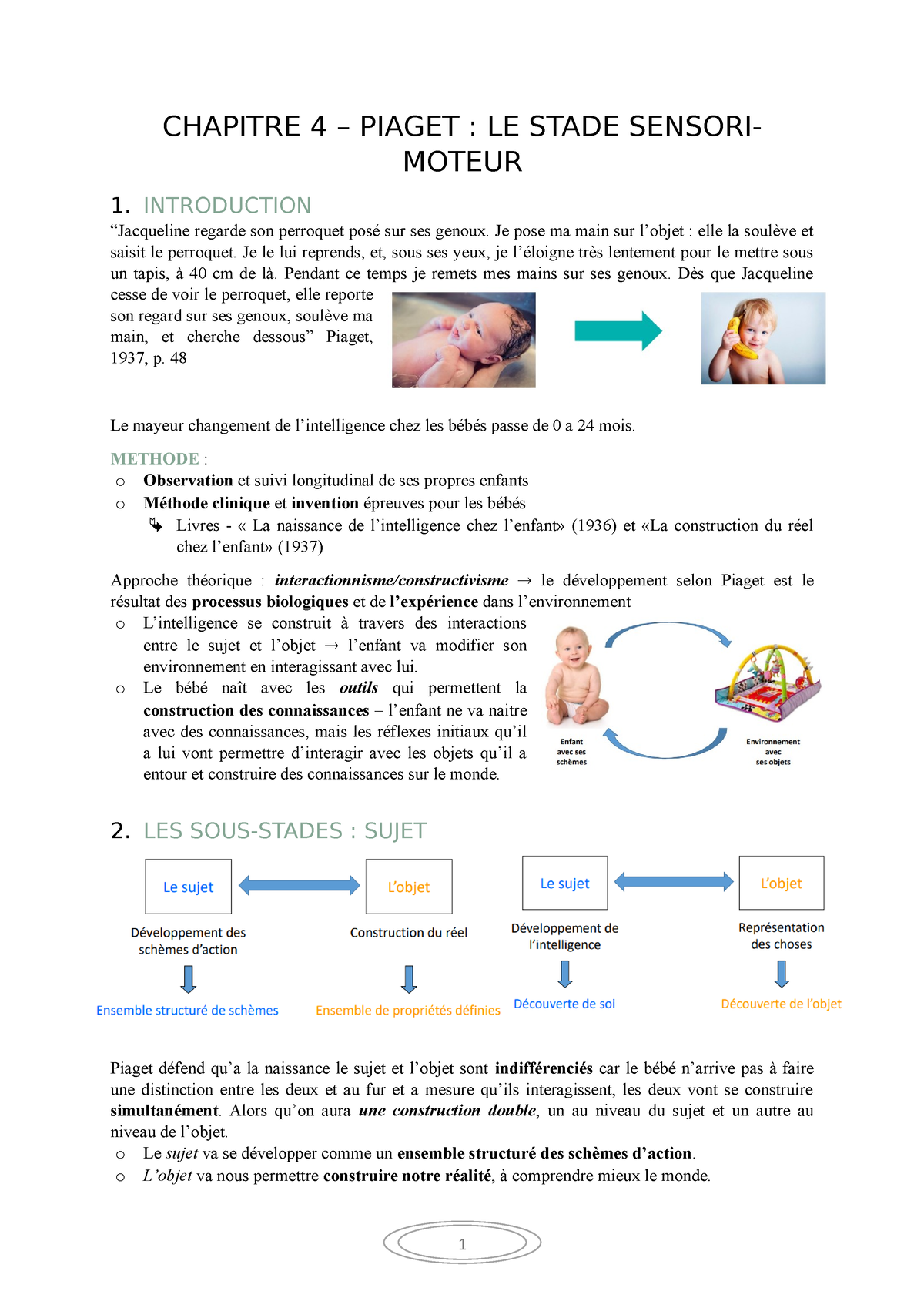 T.4 Piaget LE Stade Sensori Moteur CHAPITRE 4 PIAGET LE