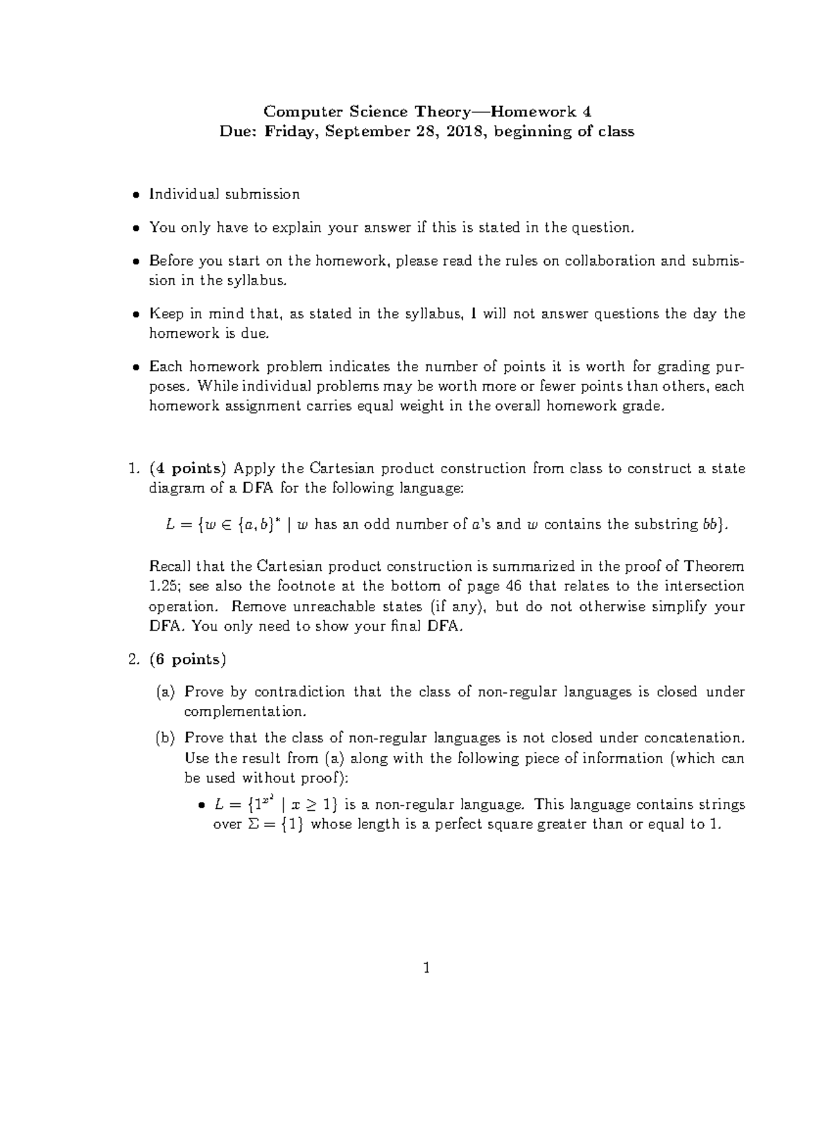 Computer Science Theory—homework 4 - Before you start on the homework ...