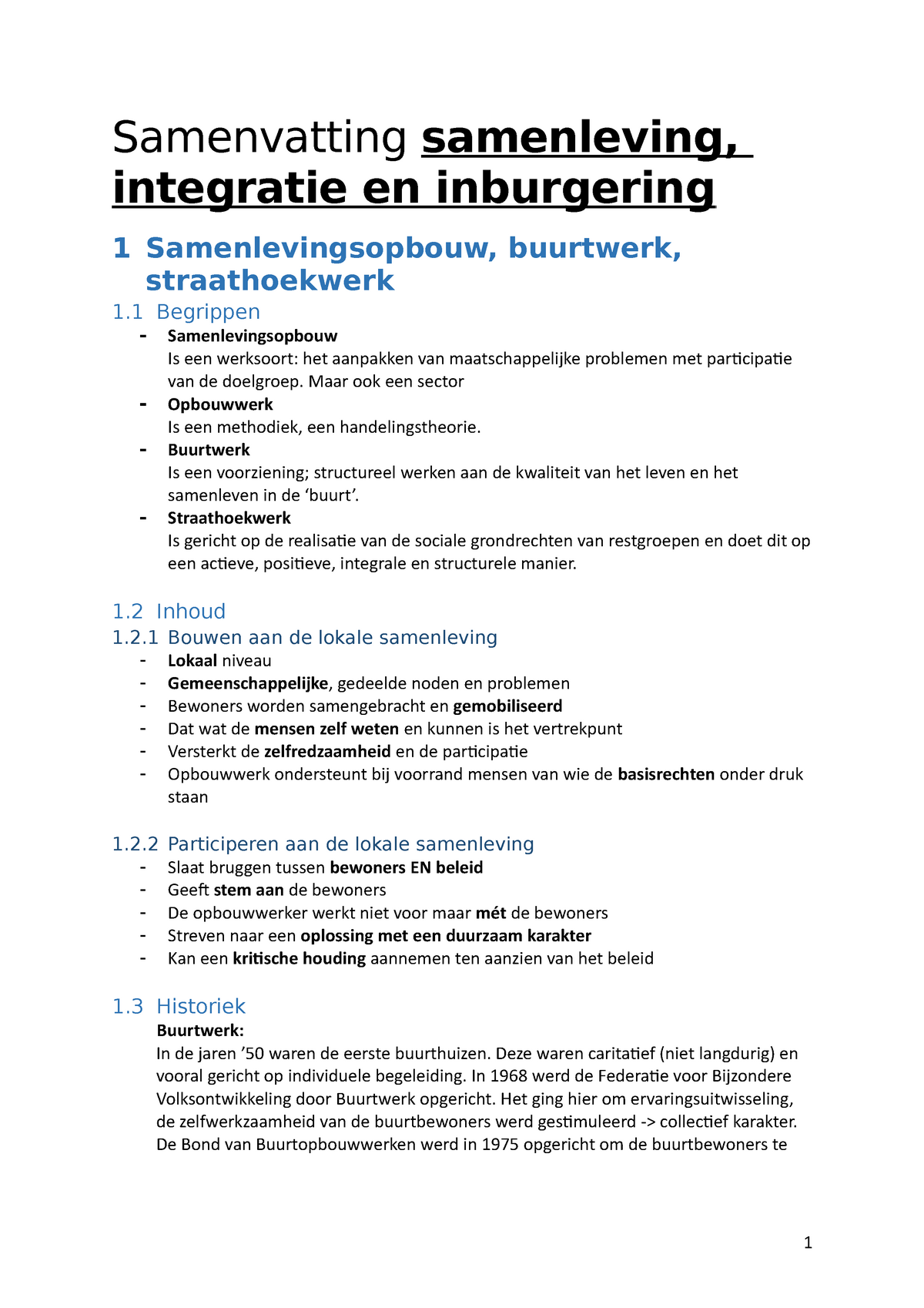 Samenvatting Samenleving - Samenvatting Samenleving, Integratie En ...