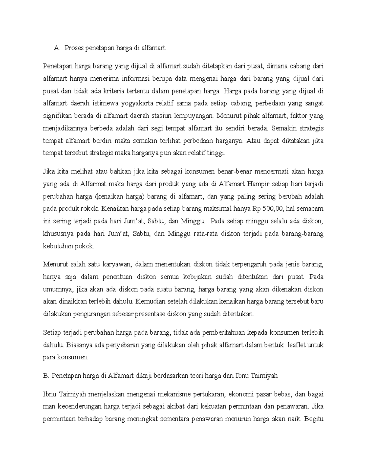 Proses harga di alfamart A. Proses harga di