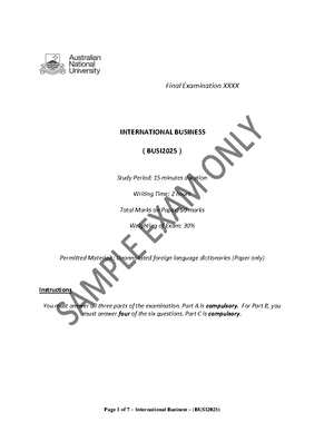 BUSI2025 notes - International business International business: “All ...