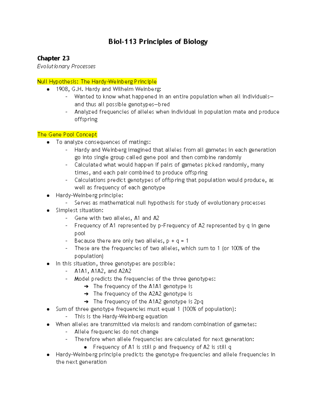 Biol-113 Principles of Biology Chapter 23 pt. 3 - Biol-113 Principles ...