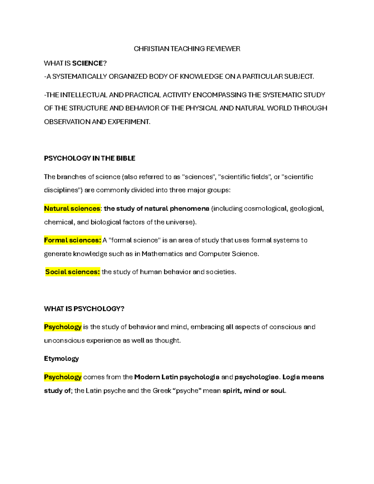 CT Reviewer - CHRISTIAN TEACHING REVIEWER WHAT IS SCIENCE? - A ...