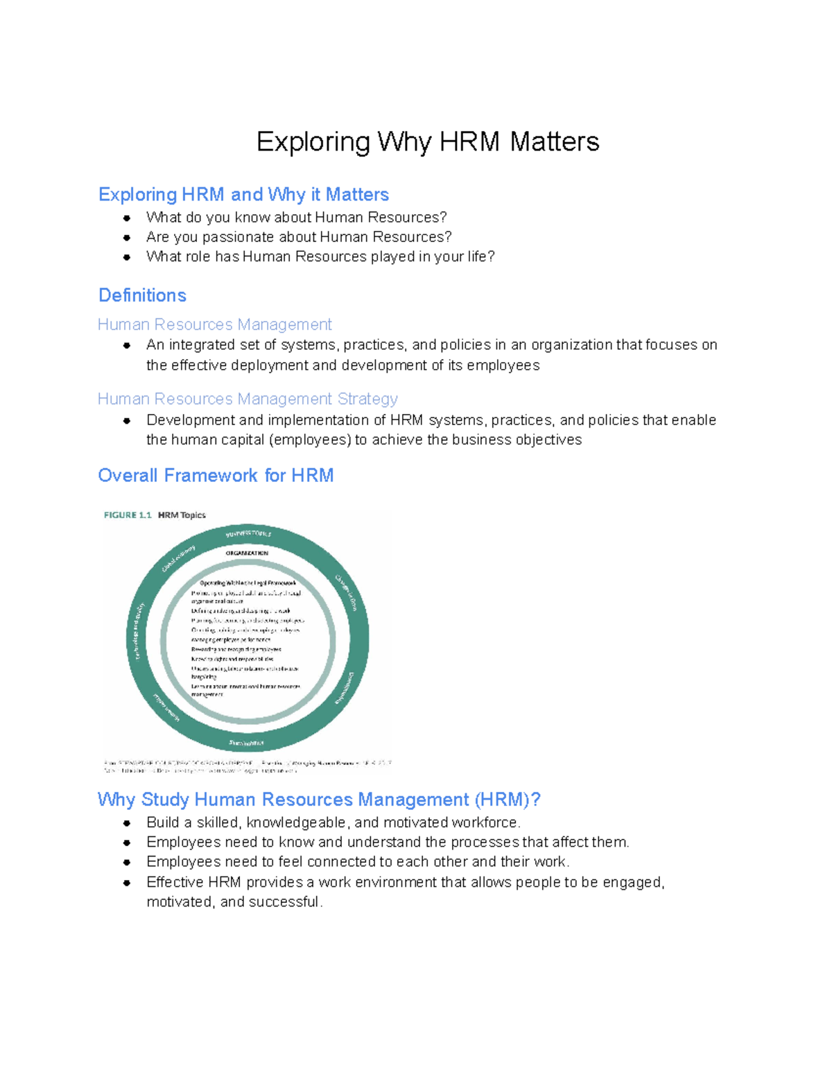 Studoc 1 - ch 1 notes - Exploring Why HRM Matters Exploring HRM and Why ...