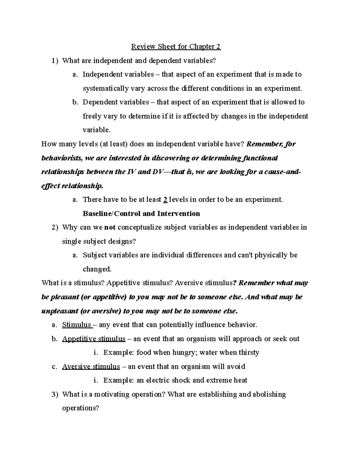 Chapter 2 Review Sheet - Advanced Experimental Learning Psych 311 ...