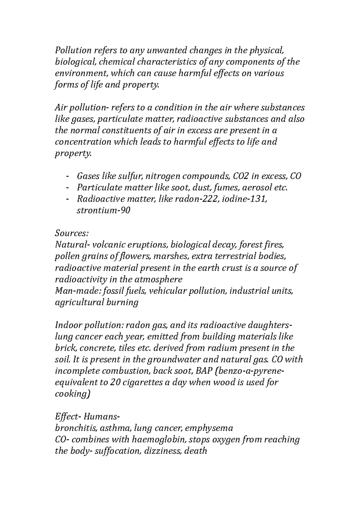 Evs - notes - Pollution refers to any unwanted changes in the physical ...