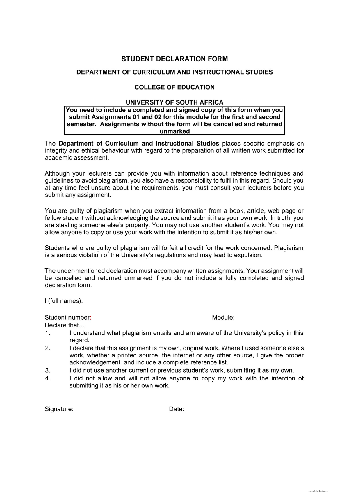 Declaration FORM - EED2601 - Studocu