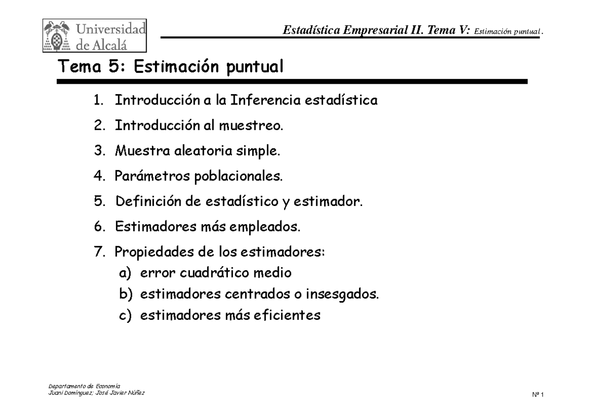 Tema 5. Estimación Puntual BN 2013 - Empresarial II. Tema V: Puntual ...