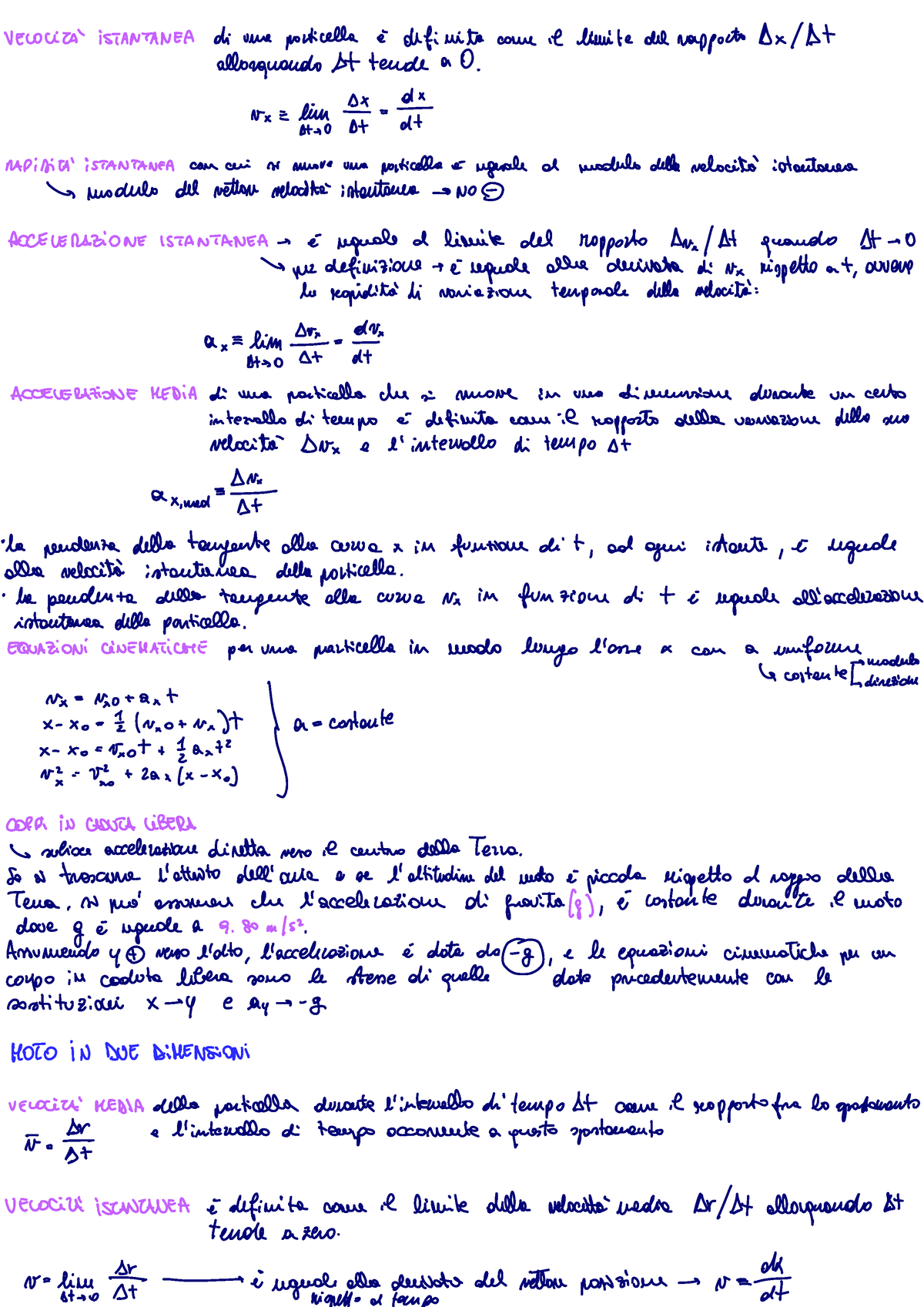 Formulario Fisica generale 1 - Formulario di Fisica Generale I Cinematica  Velocit`a:v=drdt - Studocu